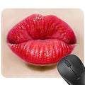 Red lips design rubber non-slip mouse pad on a desk, showing 240mm by 200mm size.