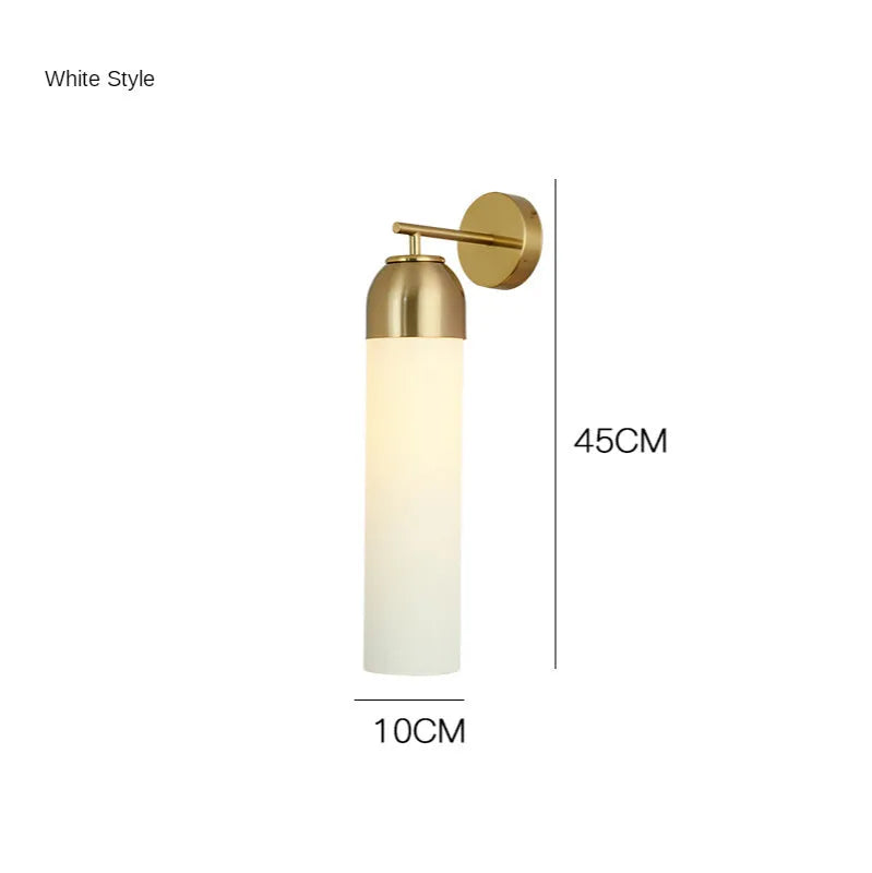 Modern minimalist glass wall lamp with an E27 holder in a choice of light colours on a living room wall.