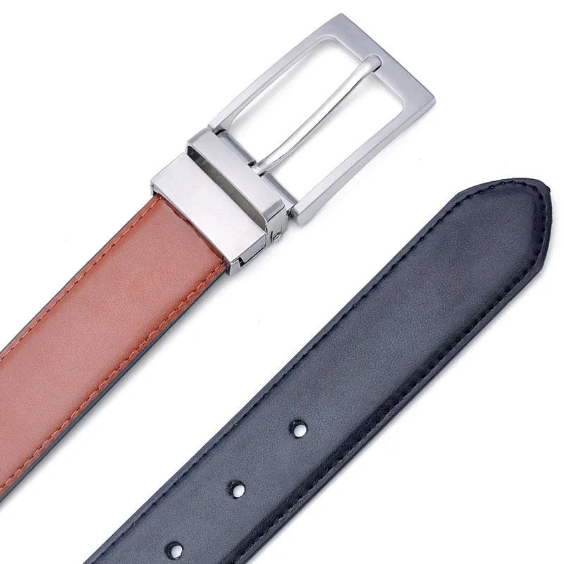 Men's brown black rotating pin buckle belt made from genuine two-layer cowhide leather