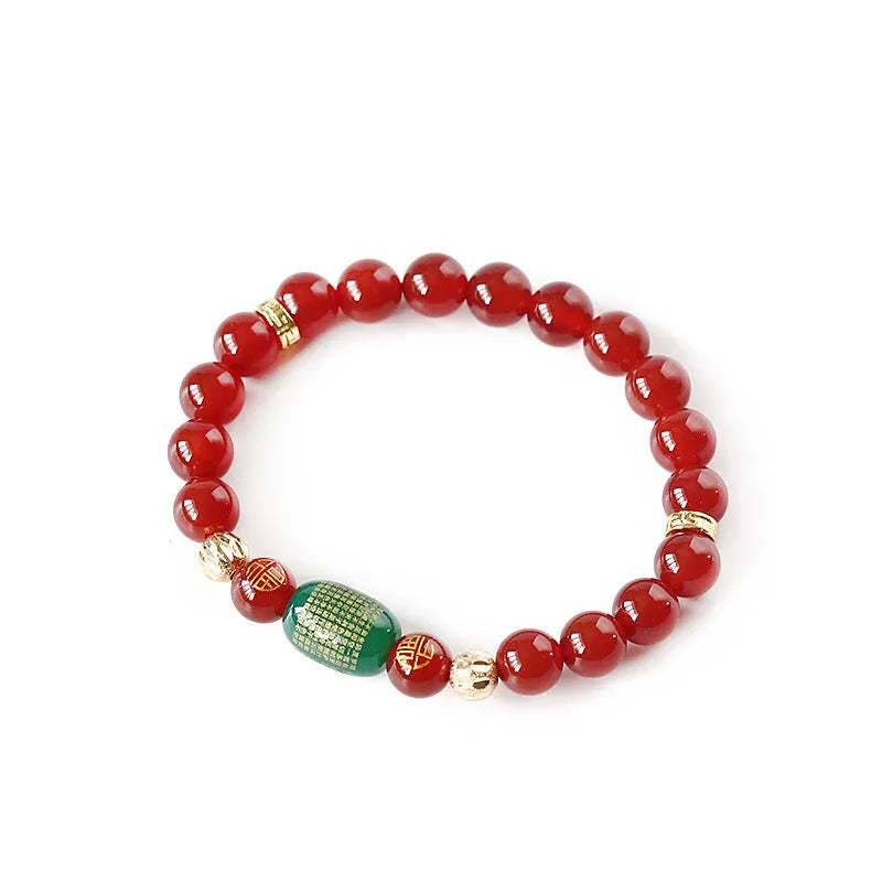 Agate Guanyin Buddha bracelet with edge rosary beads in green or red agate colour.