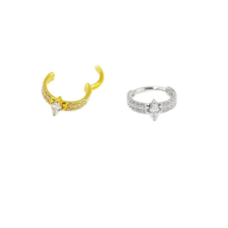 Heart-shaped zircon earrings with diamond treatment in 316 titanium steel, silver or gold colour options