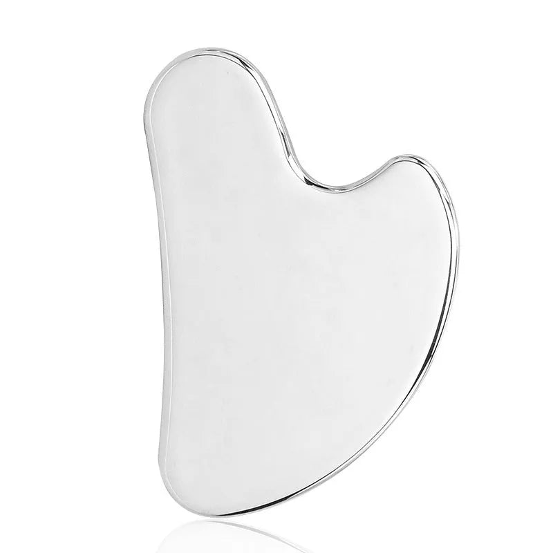 Stainless steel facial massage tool set with heart-shaped eye board and dual-head roller
