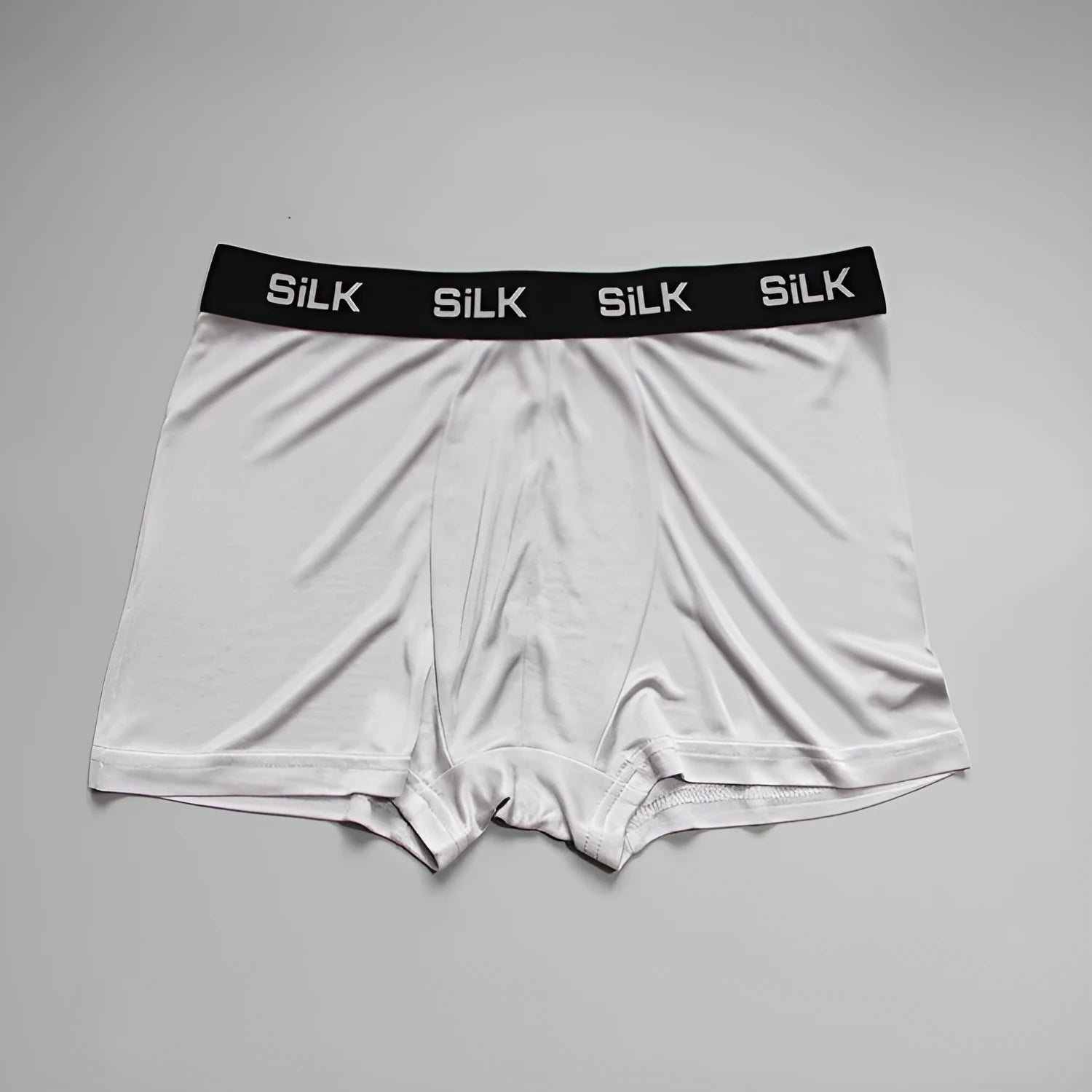 Men's silk shorts in navy blue, skin colour or silver grey with mid-waist loose fit