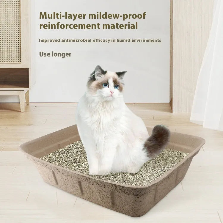 Brown biodegradable disposable cat litter box shown from above