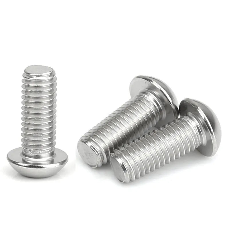 Stainless steel half round head hexagon screw with whitewash finish, shown next to a hex key.