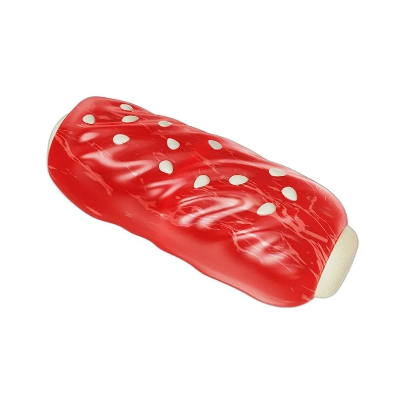 Primary coloured plastic dog toothbrush chew toy with textured molar rods containing glue-flavoured snacks