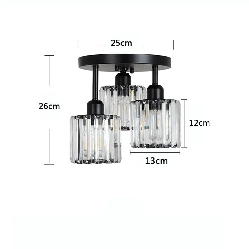 Modern crystal ceiling light in black finish with metal frame and crystal accents for corridor or entrance use