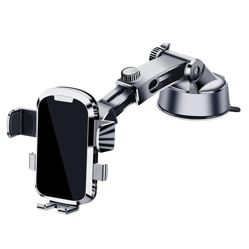 Retractable suction cup car phone holder with telescopic arm on dashboard