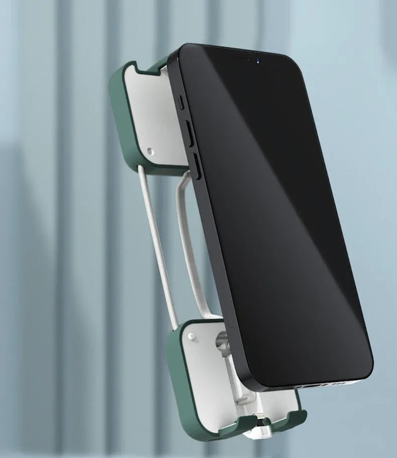 Multi-function bracket mobile power supply with dual cables in red, 4000mAh battery, phone holder built-in