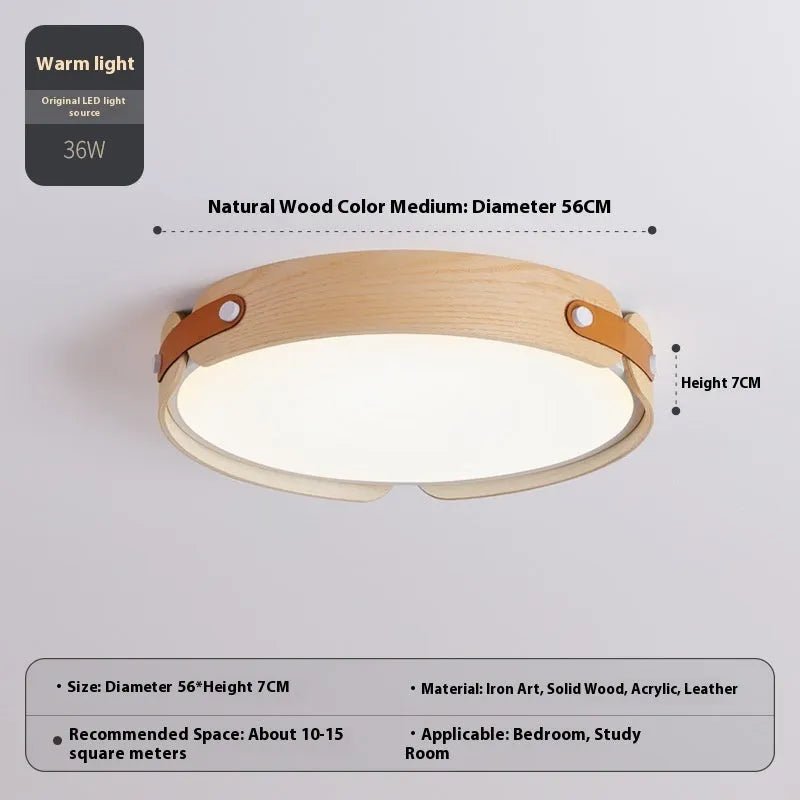 Japanese walnut bedroom ceiling lamp with PMMA lampshade and wooden shade in warm light colour