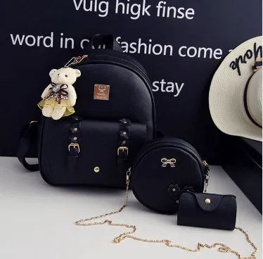 Three-piece women's bag set with floral backpack, shoulder bag and card holder