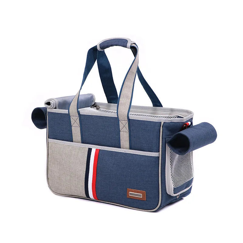 Pet shoulder bag made of matte Oxford cloth in black, for carrying cats or small dogs