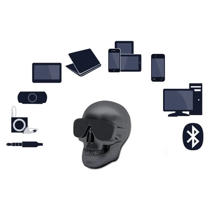 Skull-shaped wireless Bluetooth speaker with 10-hour battery in various colour options