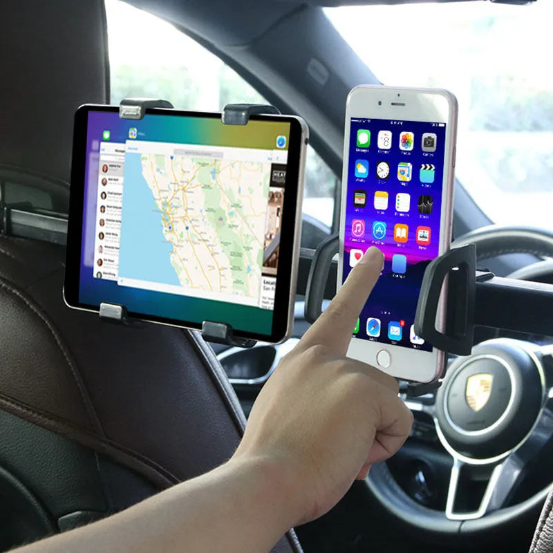 Black ABS plastic and PC tablet pc car back seat bracket with 360 degree rotation