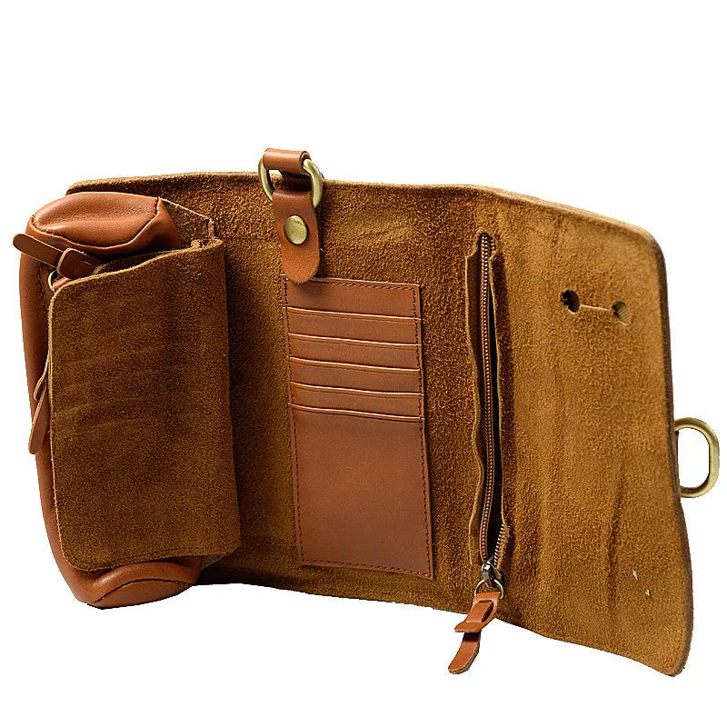 Handmade cow leather vintage wallet showing tape extraction closure in black colour