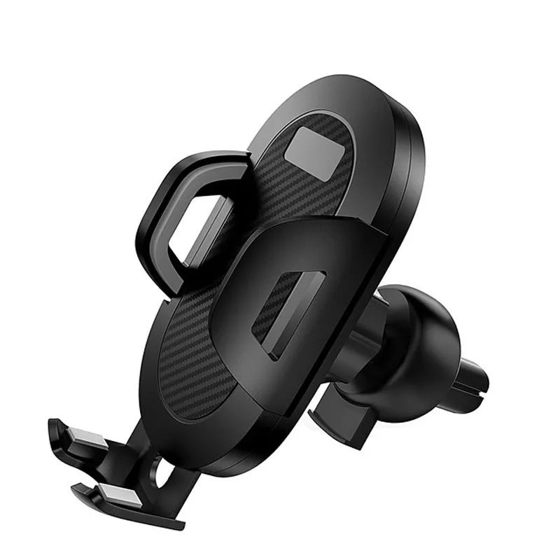 Black grey auto lock car phone holder mounted on vehicle air vent holding mobile phone