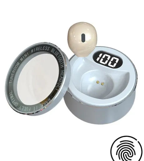 Invisible 9mm skin colour Bluetooth in-ear headset shown next to white and pink versions.