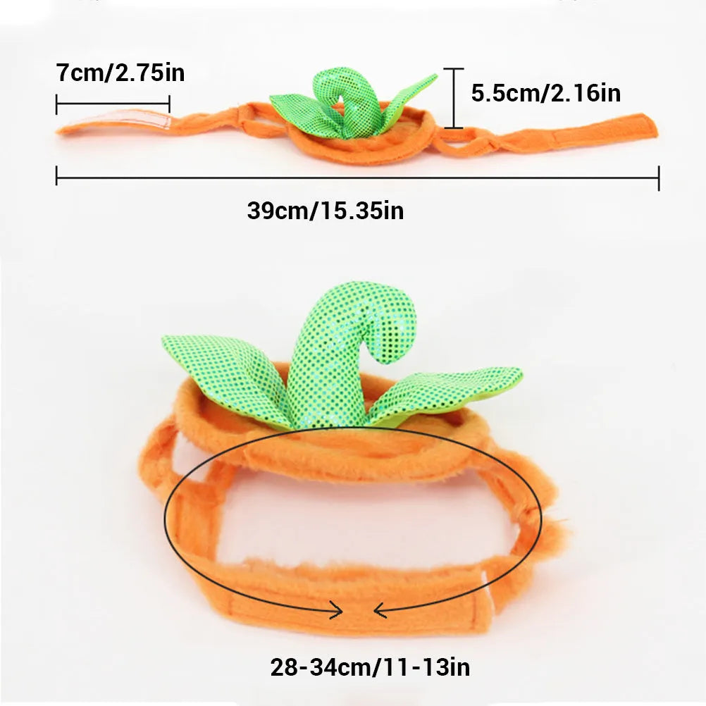 Halloween pumpkin pet costume for cats and small dogs with green leaf decoration and adjustable hat