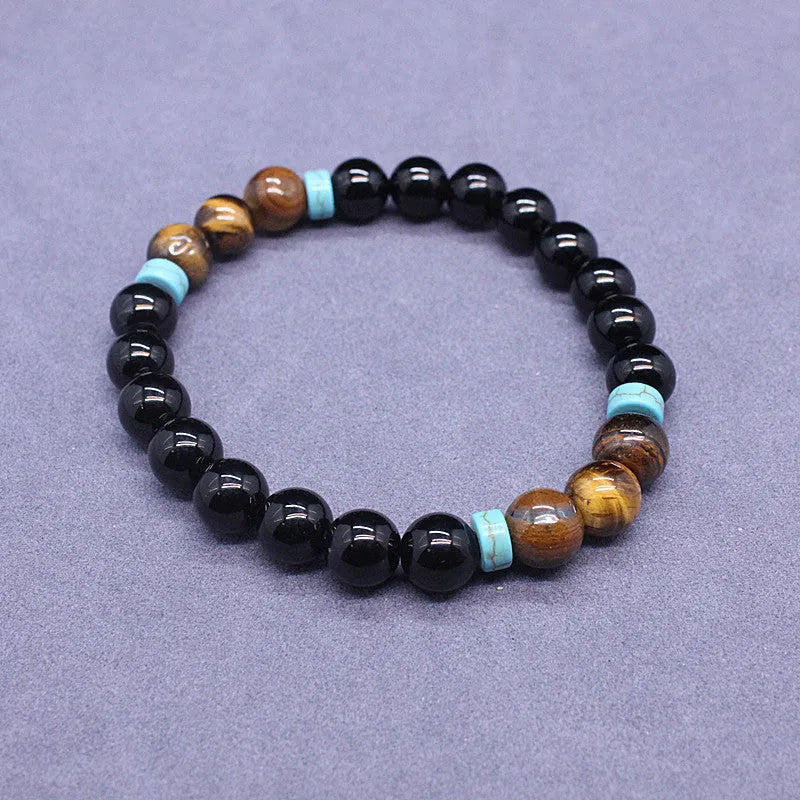 Black agate bracelet and Tiger Eye stone necklace jewellery set with geometric design