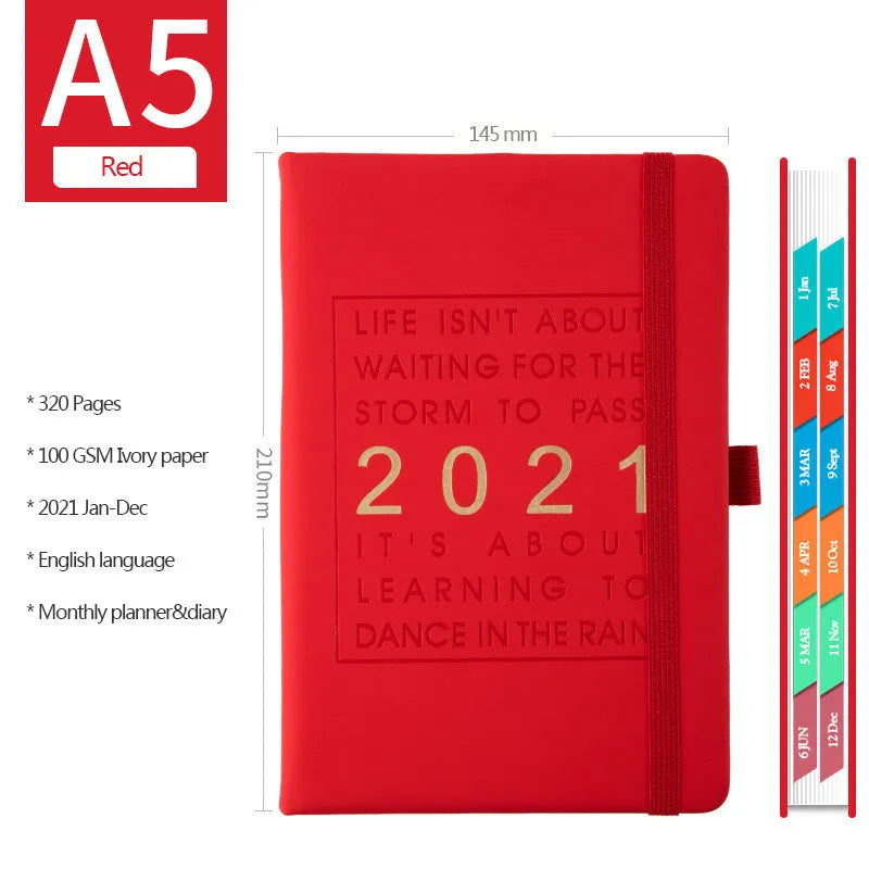 Self-discipline daily planner with imitation leather cover in multiple colour options
