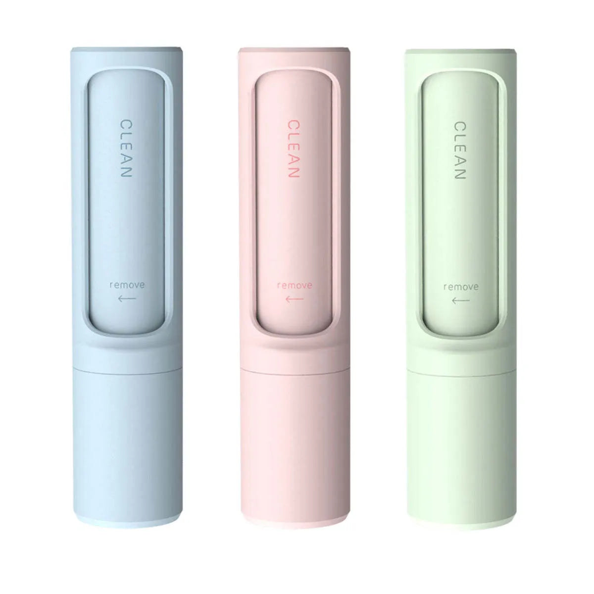 Rotating cylinder electrostatic pet hair removal brush in light pink with ABS body on a white background