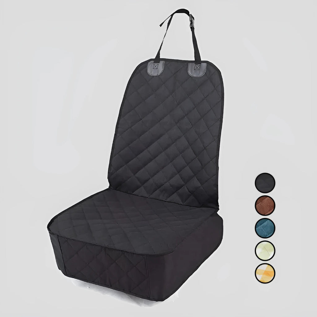 Oxford cloth pet car cushion in black on a vehicle co-pilot seat