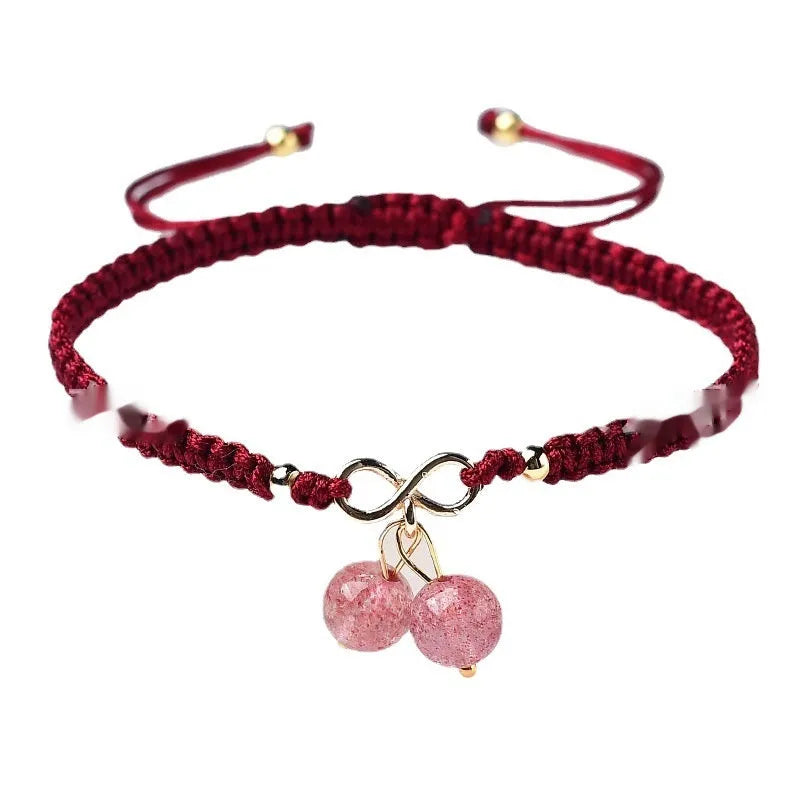 Natural Strawberry Quartz cherry bracelet for women with fruit-shaped crystal beads on adjustable band