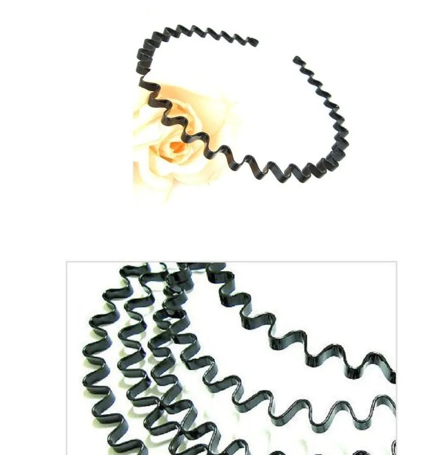 Unisex black wavy alloy headband with wide-brimmed design, 0.8 cm width
