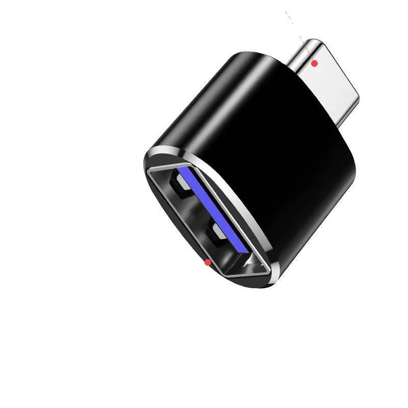 USB-C to USB-A OTG adapter shown in black, gold, and silver colour options.