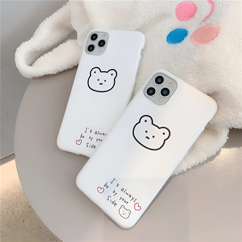 Soft silicone mobile phone case for iPhone with a cartoon Korean bear design on the back.