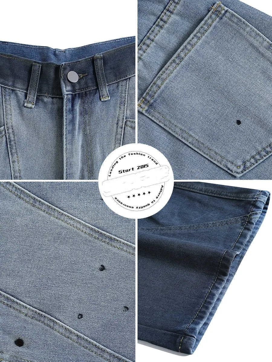 Blue tie-dye gradient cropped jeans with a loose, casual fit and washed-out finish.