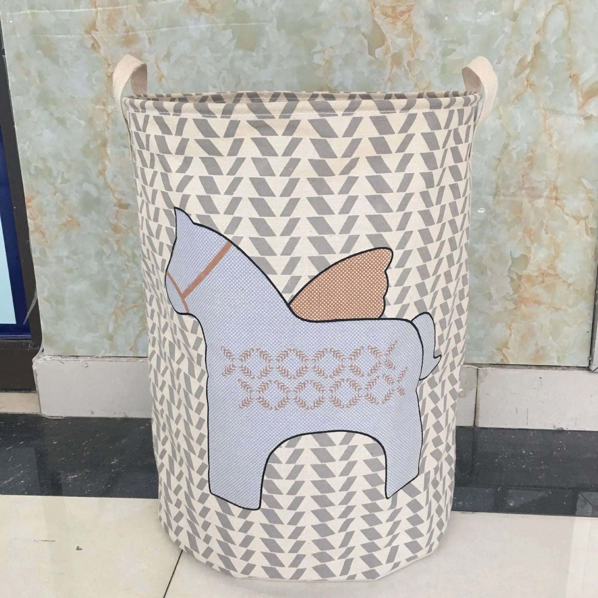 Cotton linen storage bucket with five-pointed star and horse art design, 315g, available in three colours