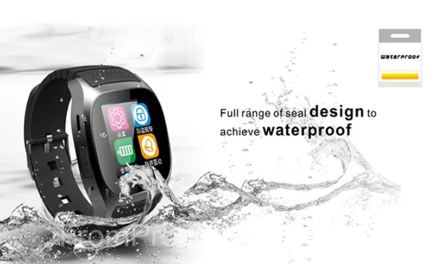 Smart Bluetooth sports watch in black, white, and blue colours showing cross-platform compatibility