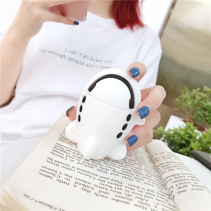 Aircraft headset cartoon design silicone protective case for Apple AirPods with carry hook