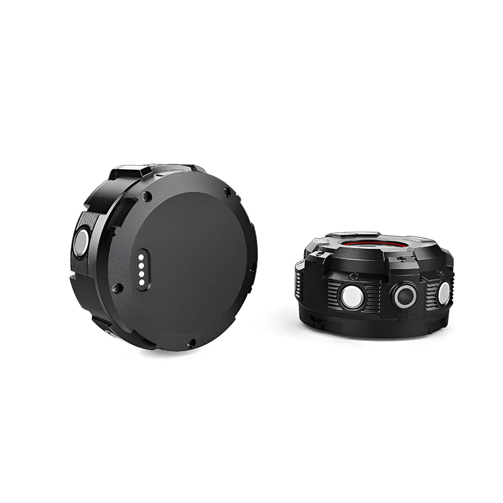Black waterproof sports digital camera showing front view with dimensions.