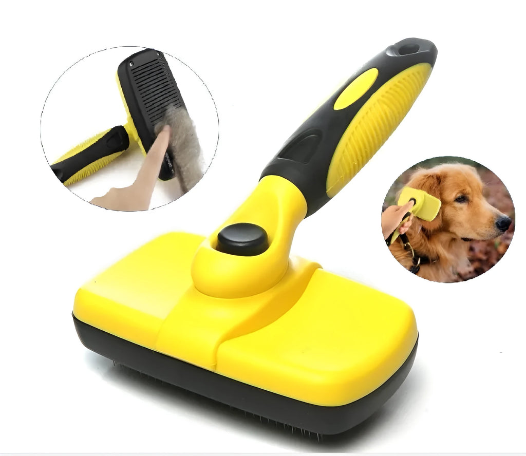 Pet self-cleaning slicker brush with stainless steel needles and TPR handle, green colour