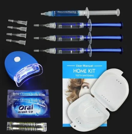 Advance Teeth Whitening LED Kit with white mouth trays and blue LED light unit