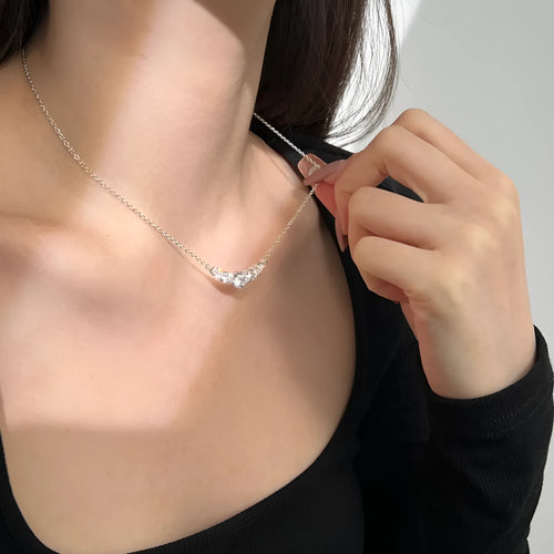 925 silver zircon inlaid women's necklace in platinum colour on white background