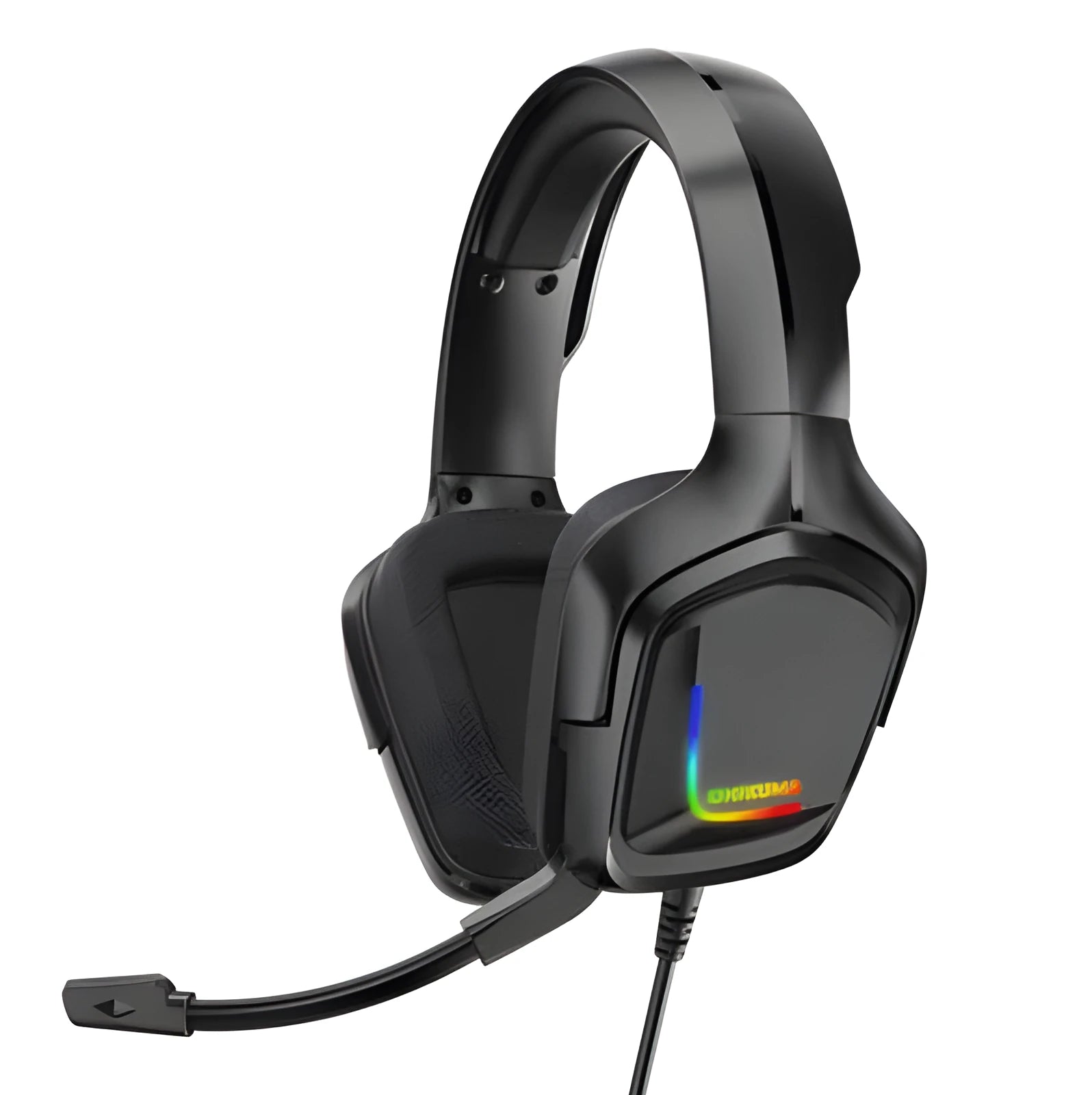 K20 RGB luminous wired gaming headset with cloth earmuffs and braided cable in camouflage grey.