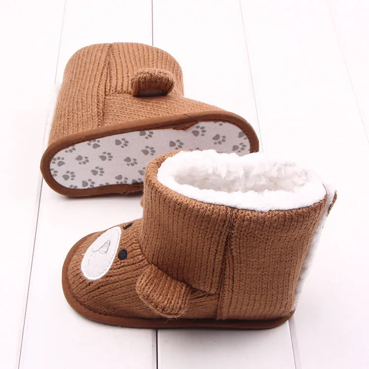 Gray and brown toddler shoes with cotton upper and Velcro fastening