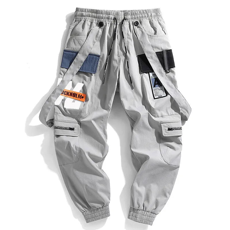 Men's Hong Kong fashion workwear casual pants with multi-pockets, loose fit, zip fly, in Black colour, T400 fabric