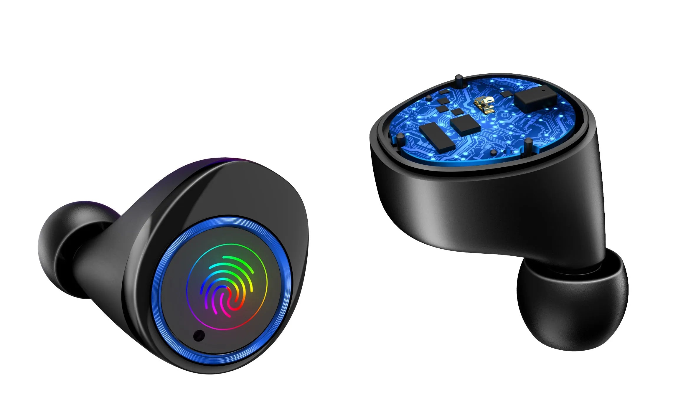 X11 black wireless Bluetooth earphones and charging case with silicone ear tips.