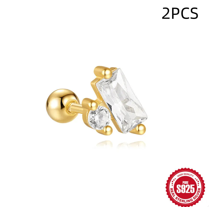 S925 sterling silver flower stud earrings with red gravel stone and gold electroplated finish