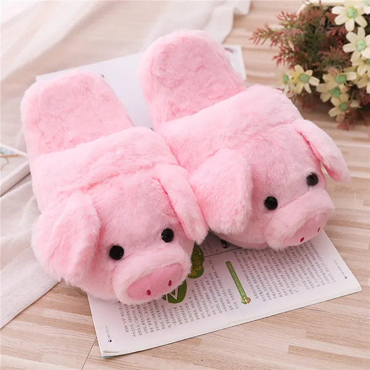Pink pig floor slippers with short plush fabric and PP cotton filling