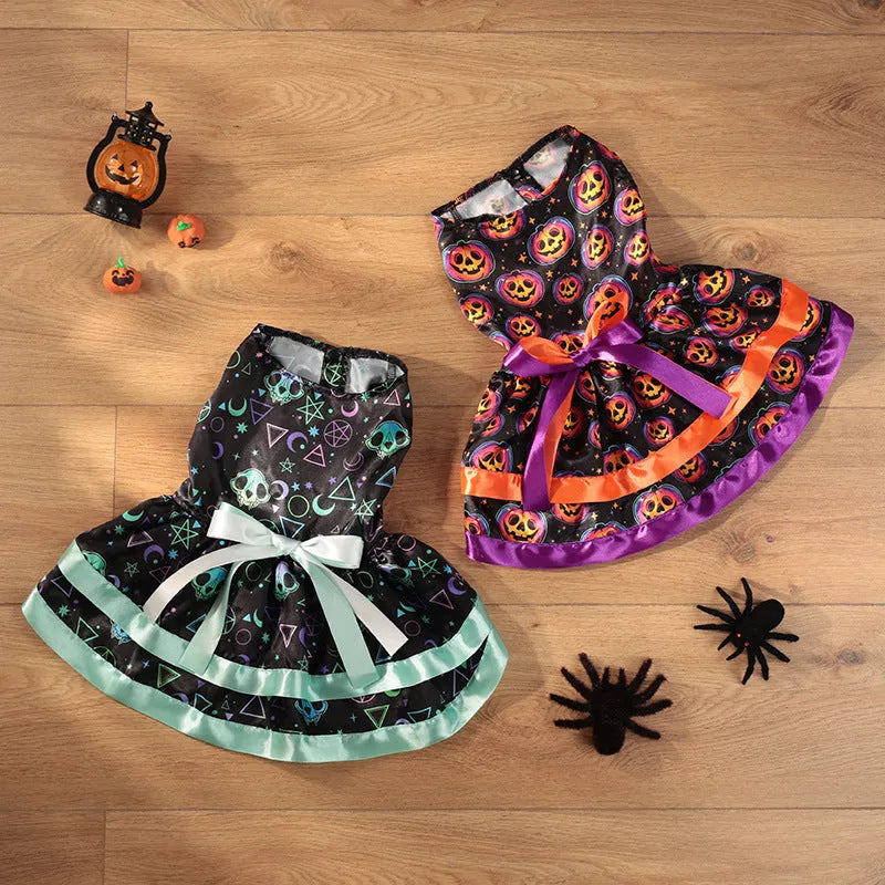 Halloween pet skirt for dogs with colourful pumpkin pattern and double-layer construction
