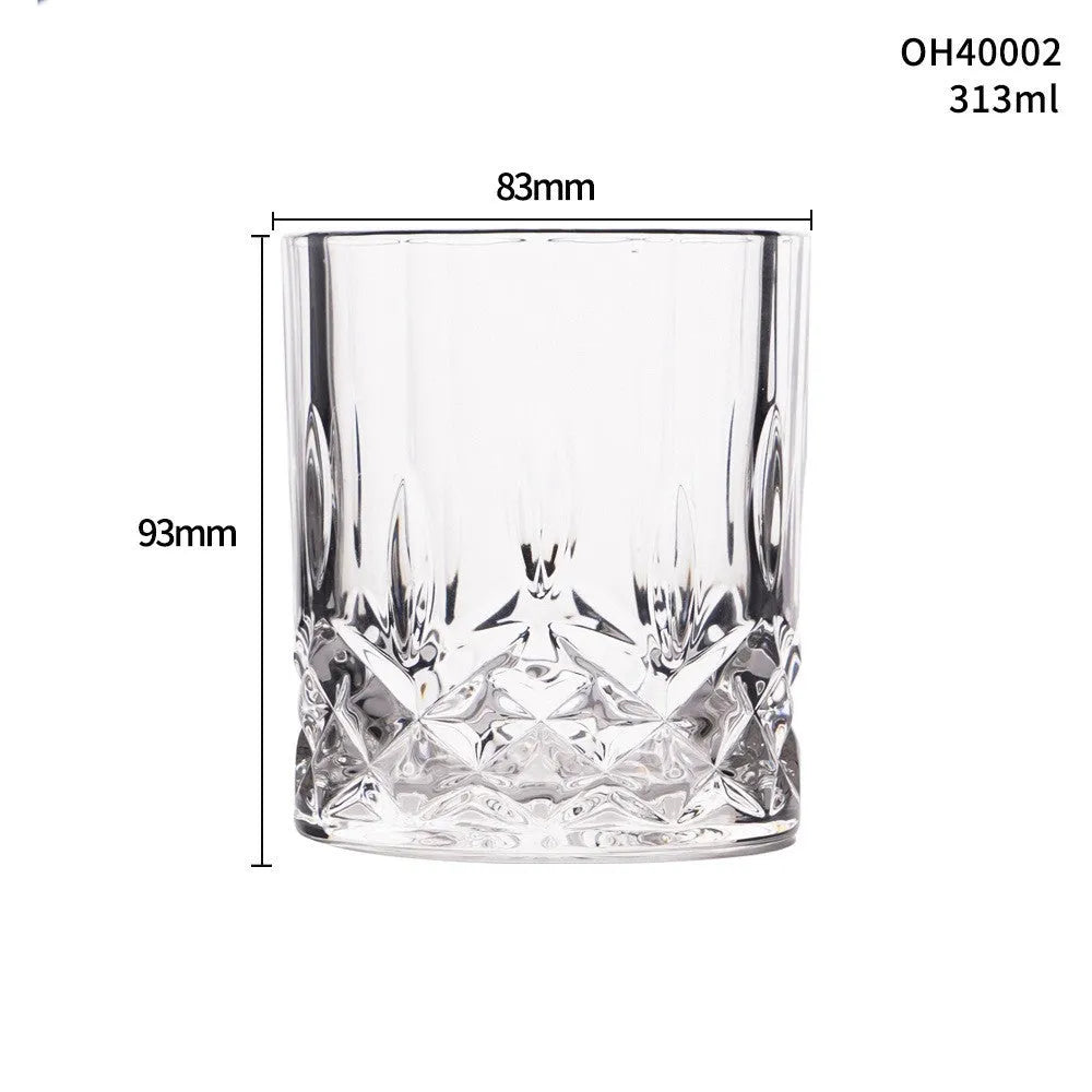 Thick bottom whiskey shot glass in glass construction with 301-400ml capacity showing colour options