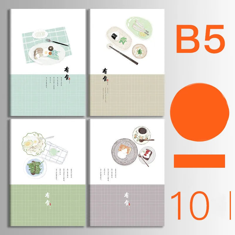 Bundle of ten soft-cover kraft paper notebooks with thread binding in various animal and nature designs.