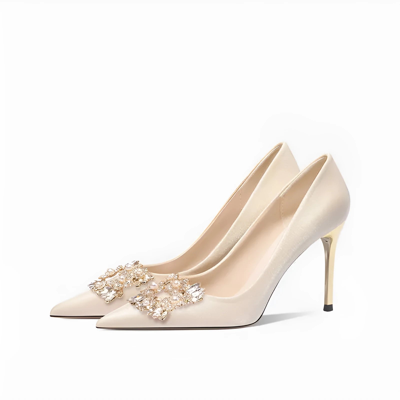 French wedding crystal bridal high heels with rhinestone details and pointed toe