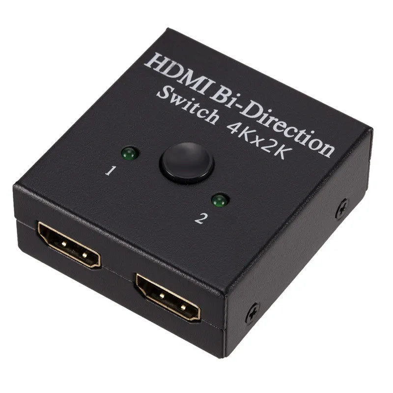 HDMI switcher 2 in 1 out black compact plug and play with one-click switching button