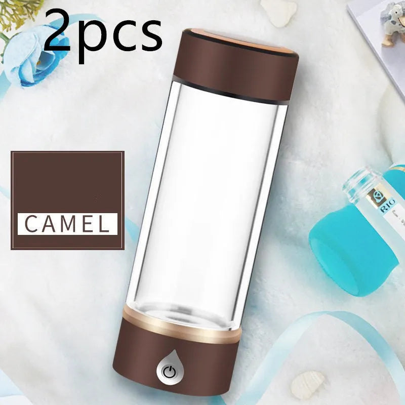 380ml portable hydrogen water ionizer bottle in black with high borosilicate glass body and 22cm height